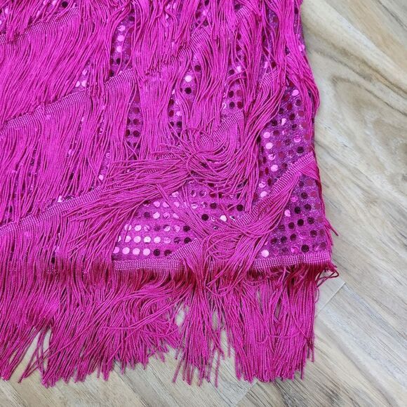 🩵NWT Hot Pink Layered Fringe Costume Dress Size 4-8 - Picture 9 of 12